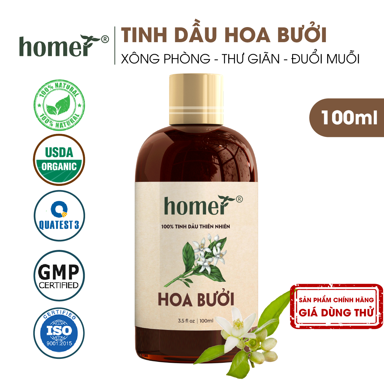 Tinh dầu thiên nhiên Hoa Bưởi Homer giá dùng thử - Dung tích 20ml / 100ml/ 500ml/ 1000ml - Đạt chuẩn kiểm định cao cấp - An toàn cho sức khỏe - Đa công dụng