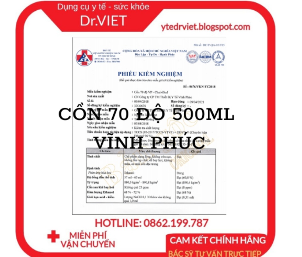 Cồn 70 độ 500ml Vĩnh Phúc dùng để xử lý làm sạch môi trường, sát khuẩn bề mặt vật dụng và có thể xử lý vi khuẩn trực tiếp trên con người, trên bề mặt da, sát khùng vết thương, diệt khuẩn, sát khuẩn dụng cụ y tế Drviet 66 Cồn 70 độ 500ml Vĩnh Phúc dùng để xử lý làm sạch môi trường, sát khuẩn bề mặt vật dụng và có thể xử lý vi khuẩn trực tiếp trên con người, trên bề mặt da, sát khùng vết thương, diệt khuẩn, sát khuẩn dụng cụ y tế Drviet