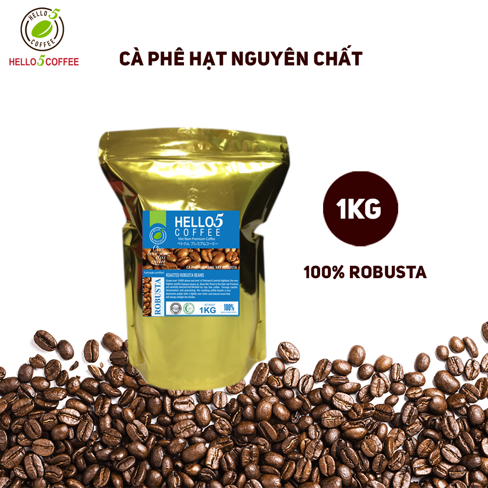 Cà phê hạt nguyên chất Robusta Hello 5 Coffee - Gói 1kg - Cà phê |  SieuThi.Extra.vn