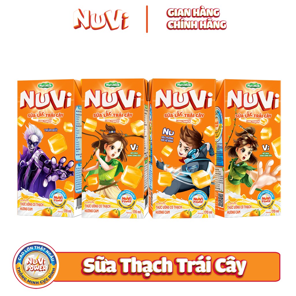 THÙNG 48 HỘP NUVI SỮA LẮC TRÁI CÂY HƯƠNG CAM CÓ THẠCH 170ML.