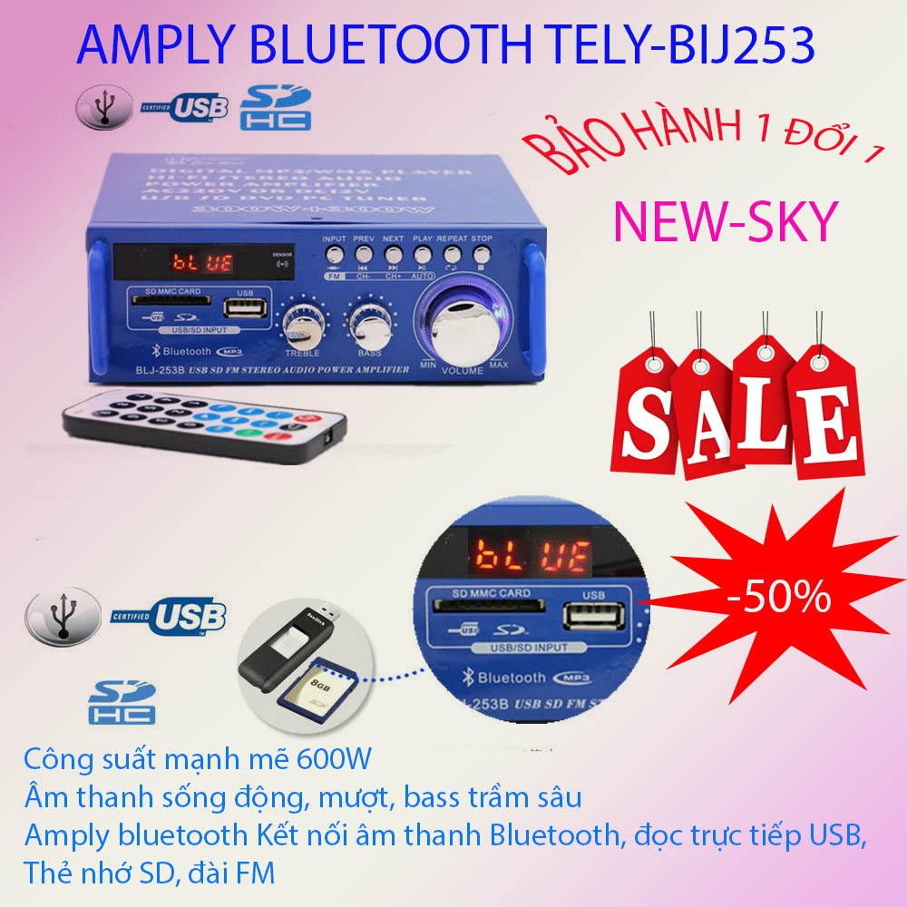 Âm ly, âm ly hát karaoke - chọn ngay amply bluetooth tely - bij253 thế hệ mới, hàng nhập khẩu cao cấp, model 2019, giảm giá sốc 50%, bảo hành 1 đổi 1 bởi city - mart