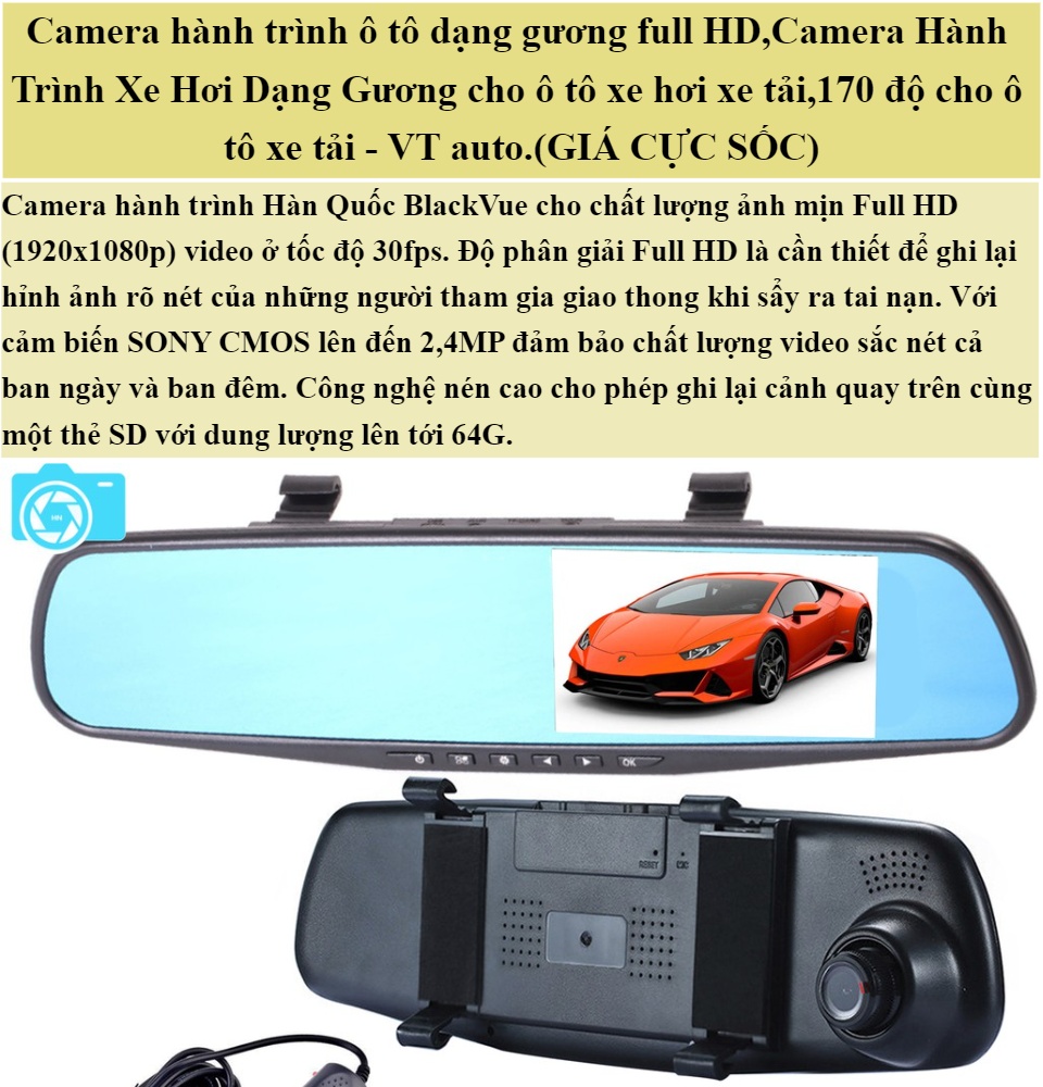 CAMERA GƯƠNG CHIẾU HẬU 4.0 ( ĐƠN )Camera hành trình full HD,Camera Hành Trình Xe Hơi Dạng Gương cho ô tô xe hơi xe tải,170 độ cho ô tô xe tải - VT auto.(GIÁ CỰC SỐC) Fc Kun