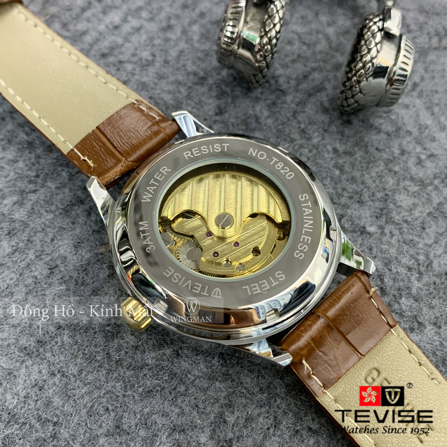 Đồng hồ nam TEVISE T820 automatic, Dây da cao cấp, Full hộp, chống nước, chống xước, Thẻ bảo hành 3 năm
