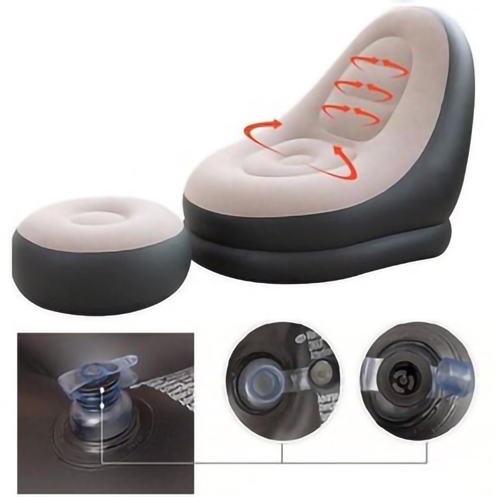 Ghế hơi thư giãn kèm ghế đôn, ghế bơm hơi tựa lưng bọc nhung mềm mịn, ghế thư giãn có gác chân cao cấp, sofa bơm hơi tiện dụng, sofa thư giãn đọc sách - kagu HC011