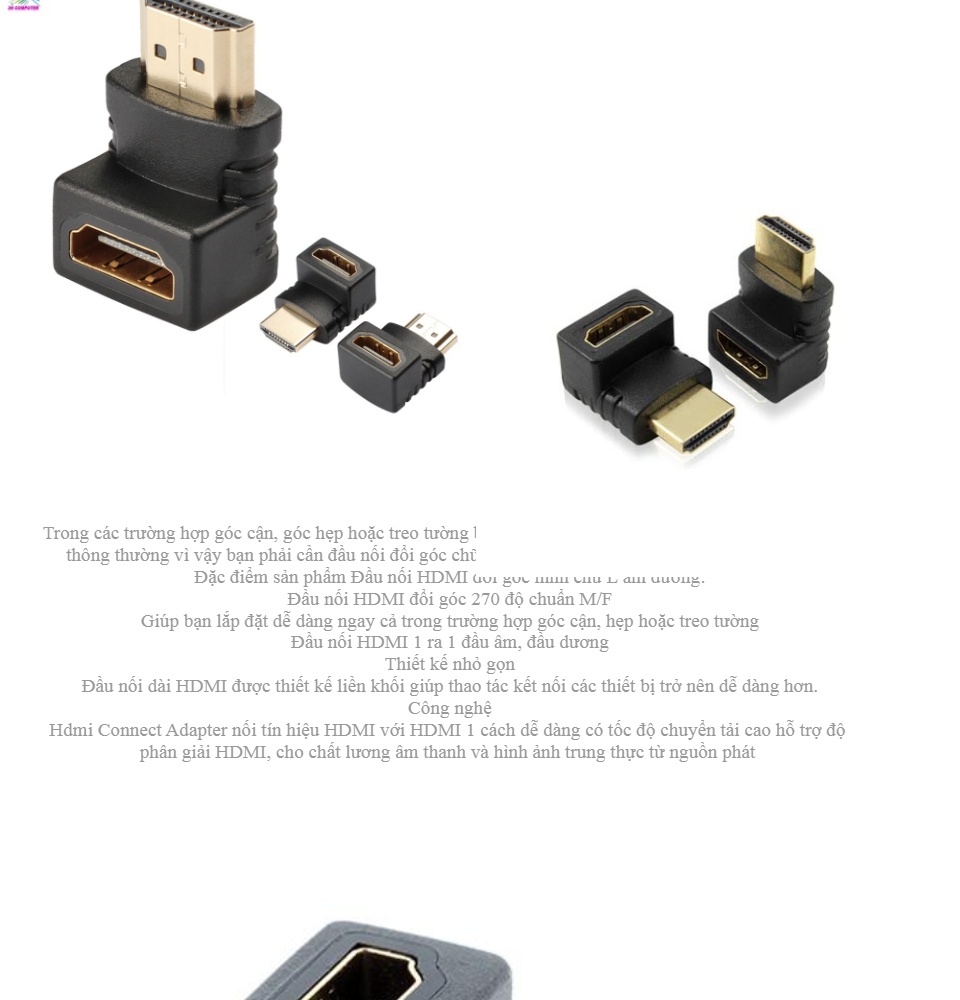 Đầu nối HDMI Đầu nối HDMI 90 đọ L Connect Adapter (Đen) Đầu nối HDMI đổi góc chữ L âm dương Hdmi Connect Adapter 2