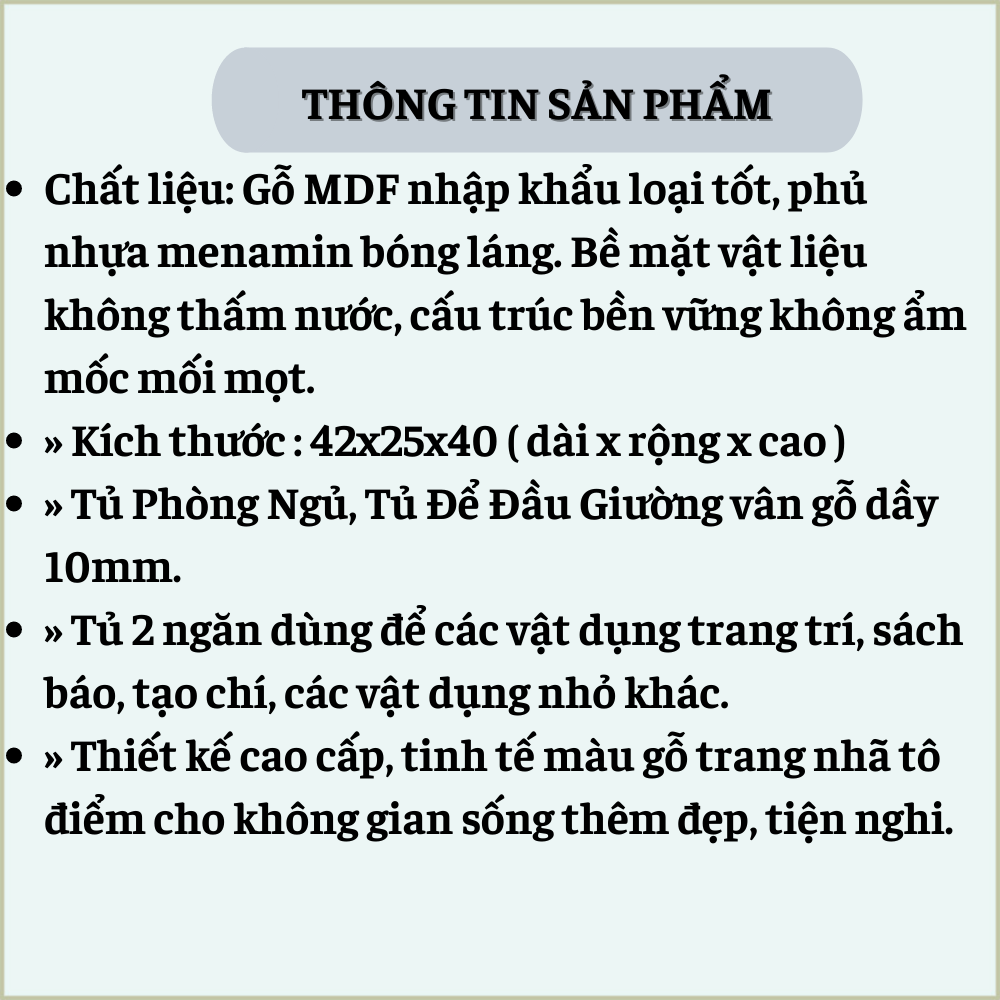 Tủ Đầu Giường, Kệ Đầu Giường, Hộc Tủ Kệ Mini 1 Ngăn, 2 Ngăn Kéo Deco Trang Trí Phòng, Chất Liệu Gỗ MDF, Chắc Chắn, Phong Cách Hiện Đại, Sang Trọng