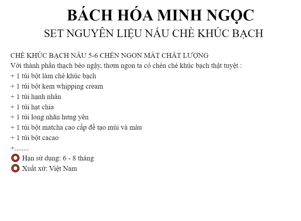 [HCM]CHÈ KHÚC BẠCH NẤU 5-6 CHÉN NGON MÁT CHẤT LƯỢNG