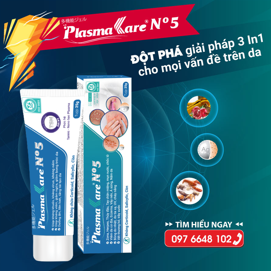 Gel bôi Nano Bạc PlasmaKare No5 kháng khuẩn, kháng nấm, virus...chống viêm, giảm ngứa, tái tạo da, chuyên sâu cho bệnh về da