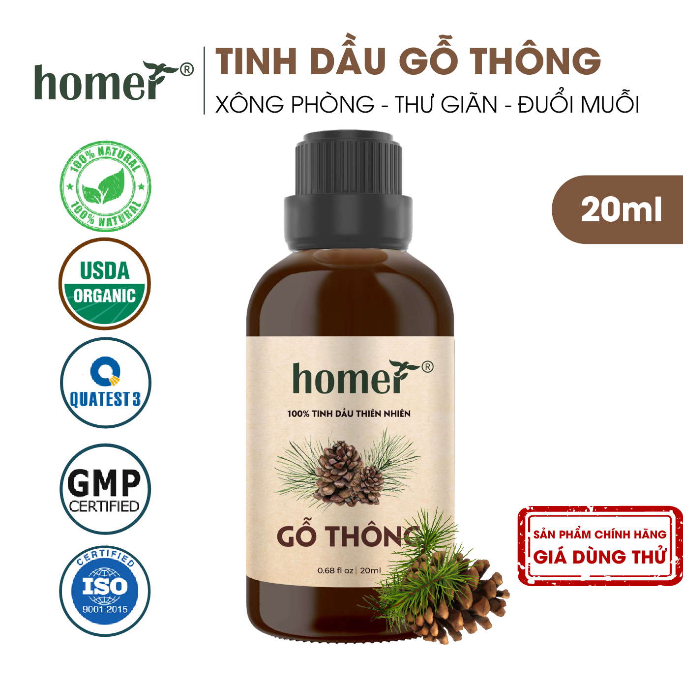 Tinh dầu thiên nhiên giá dùng thử chai lớn dung tích 20ml HOMER nhập khẩu - Nhóm đơn hương cơ bản 20 mùi - Tinh dầu Cam / Bạc hà / Sả chanh