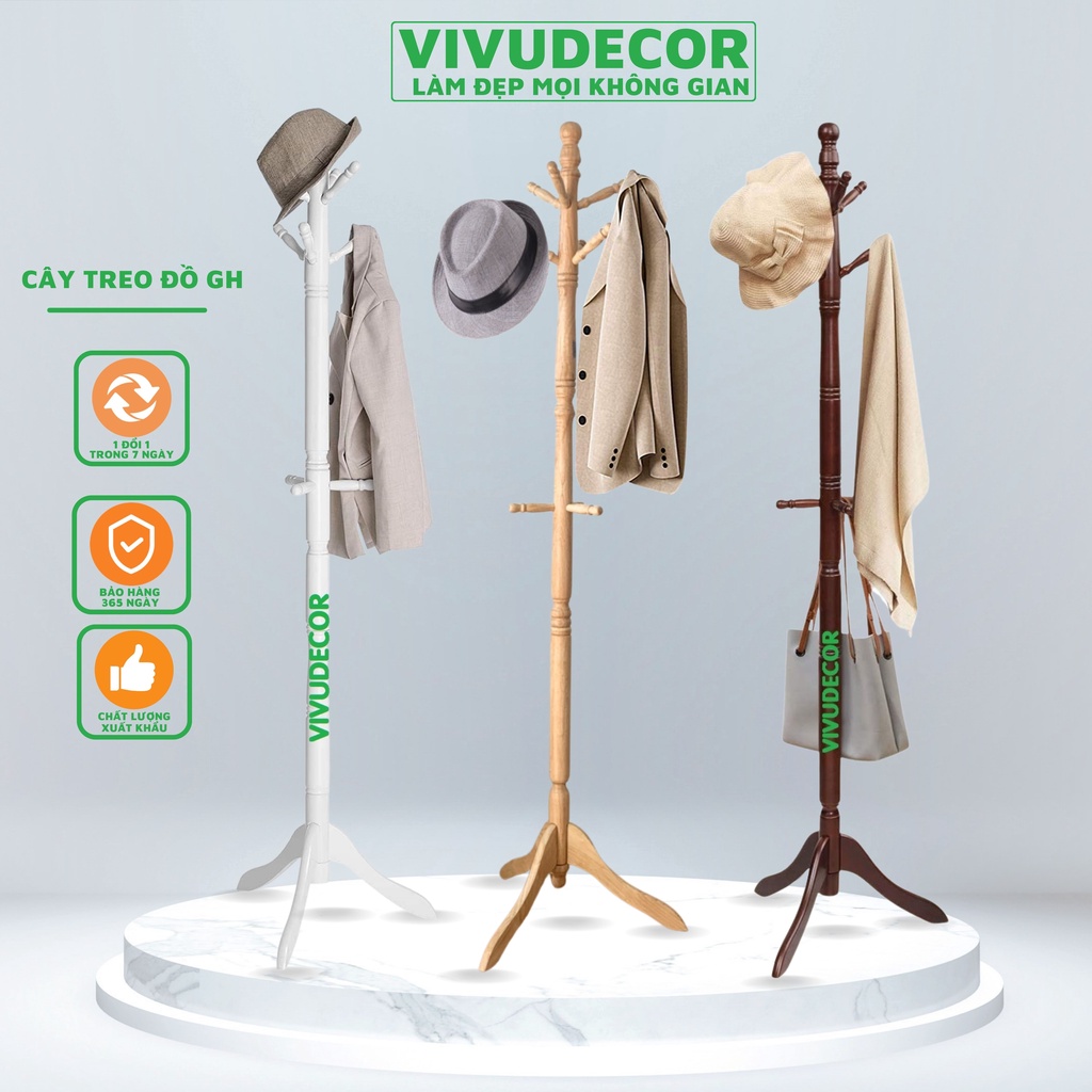 Cây Treo Quần Áo Vivudecor 100% Gỗ Tự Nhiên, Cây Treo Đồ GH 9 Nhánh Lắp Ráp Xuất Khẩu Hàn Quốc