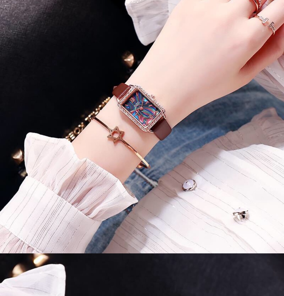 Đồng hồ thời trang nữ DZG 161, dây da mềm chắc chắn, mặt hình chữ nhật viền đính đá cực xinh, bảo hành 6 tháng 23