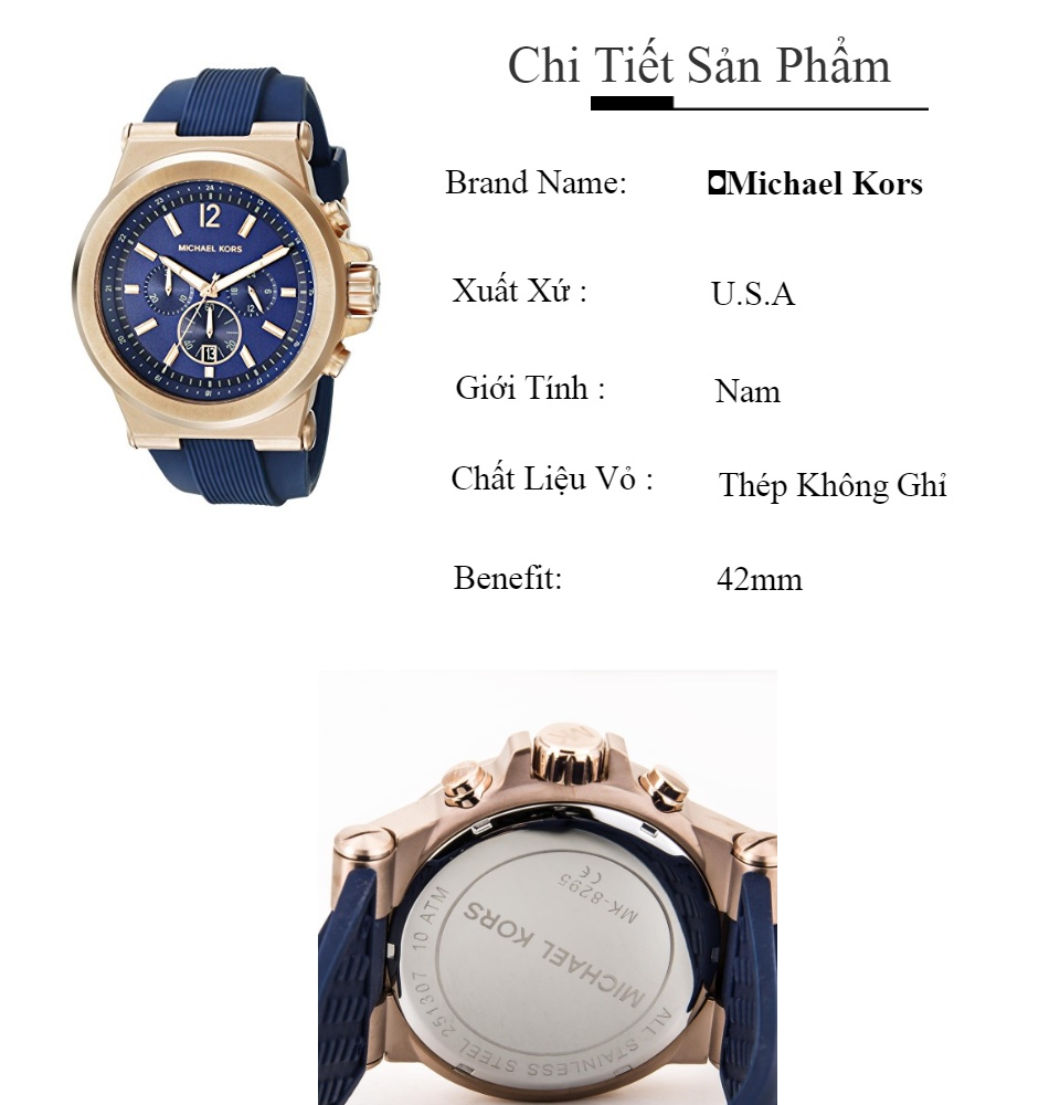 Michael Kors Mens Chronograph Silicone Strap Blue Dial 49mm Watch MK8295   Royalwristpk