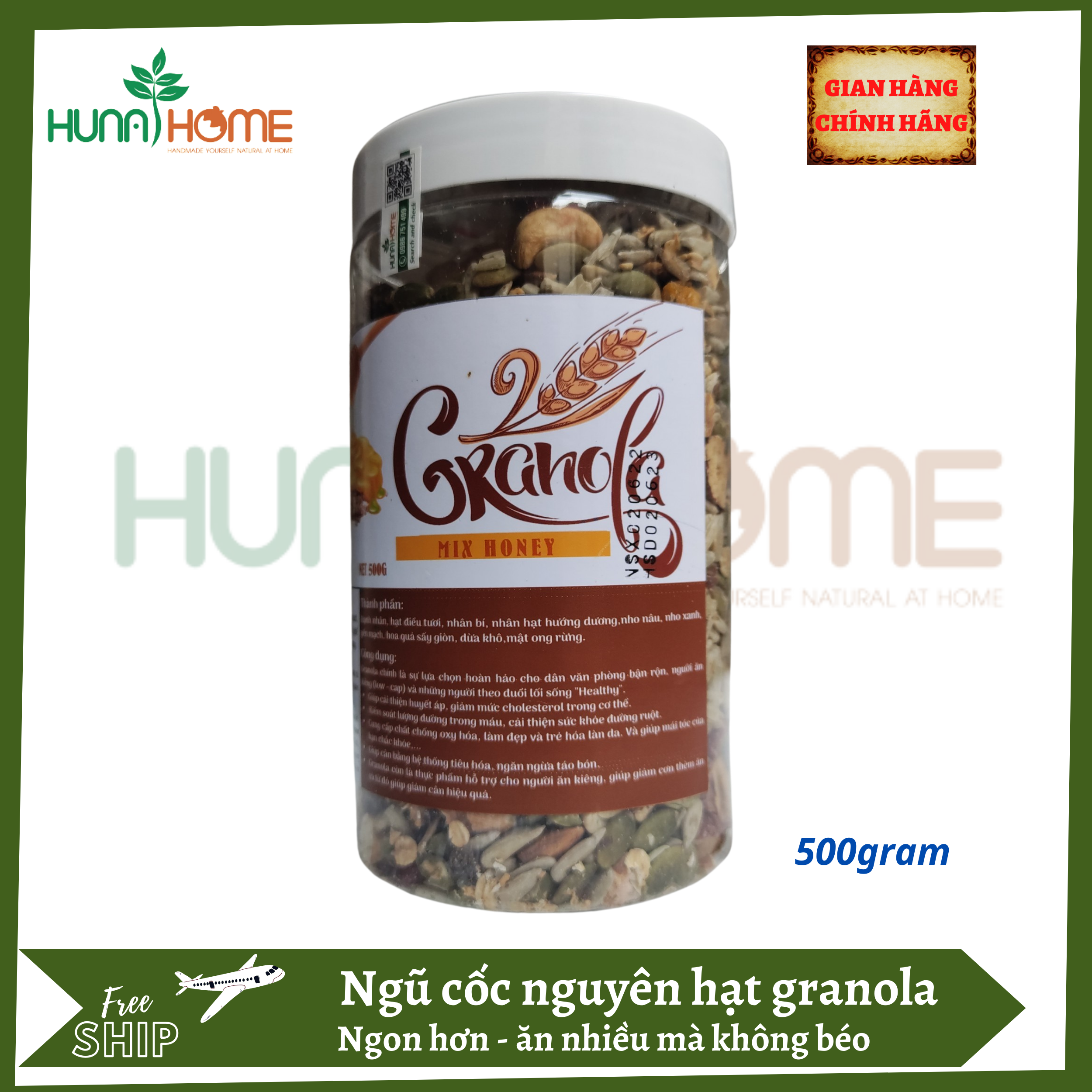 Granola mix hạt dinh dưỡng cao cấp Hunahome - Ngũ cốc nguyên hạt chọn lọc giàu dinh dưỡng chất xơ tốt cho sức khỏe