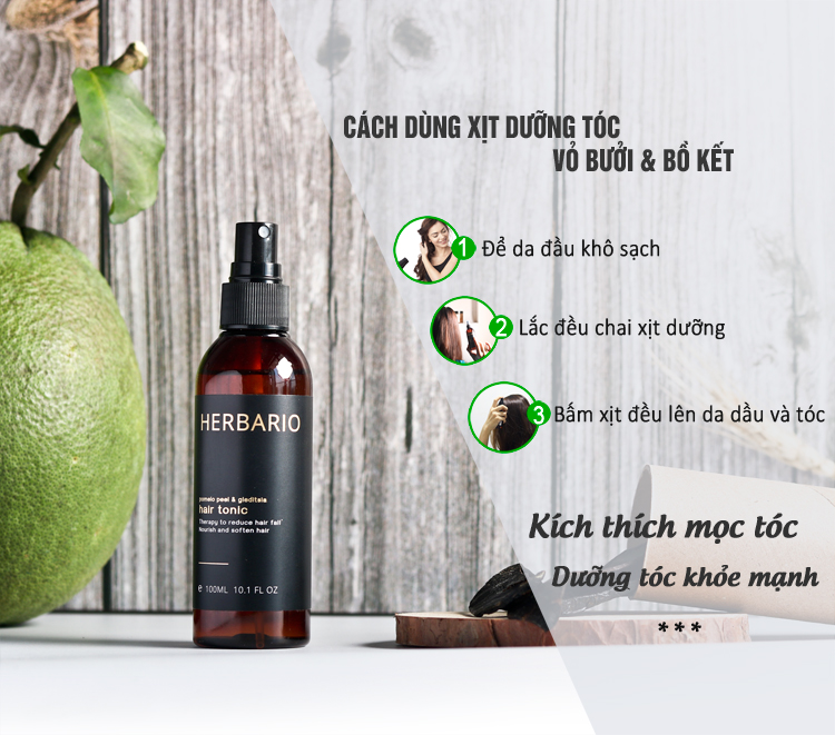Nước xịt dưỡng tóc tinh dầu bưởi Herbario 100ml giúp tóc mọc dài, dày và khỏe hơn