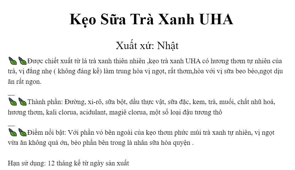 Kẹo Sữa Trà Xanh UHA Nhật Bản