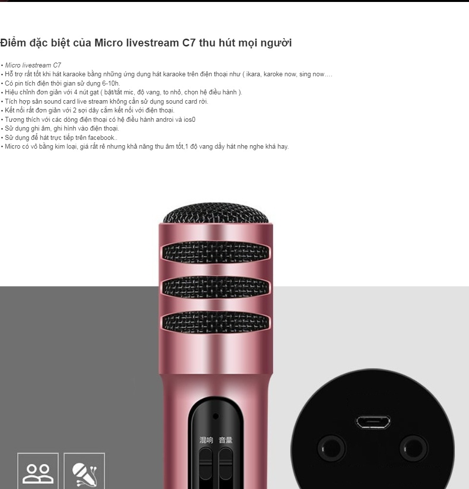 Micro Thu Âm C7 - Có Kèm Tai Nghe – Hát Karaoke Livestream Online Trên