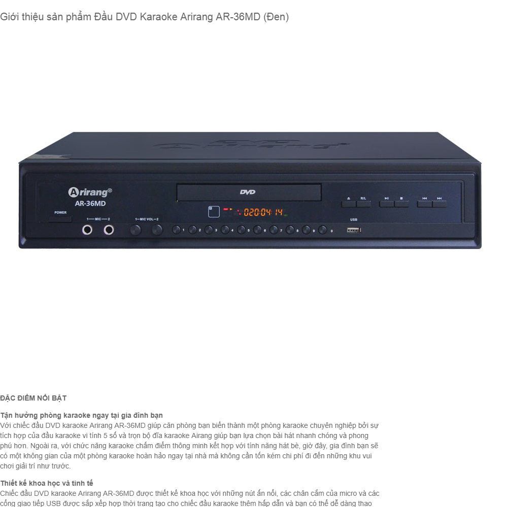 Đầu DVD Karaoke Arirang AR-36MD + 2 micro có dây Arirang 3.6B