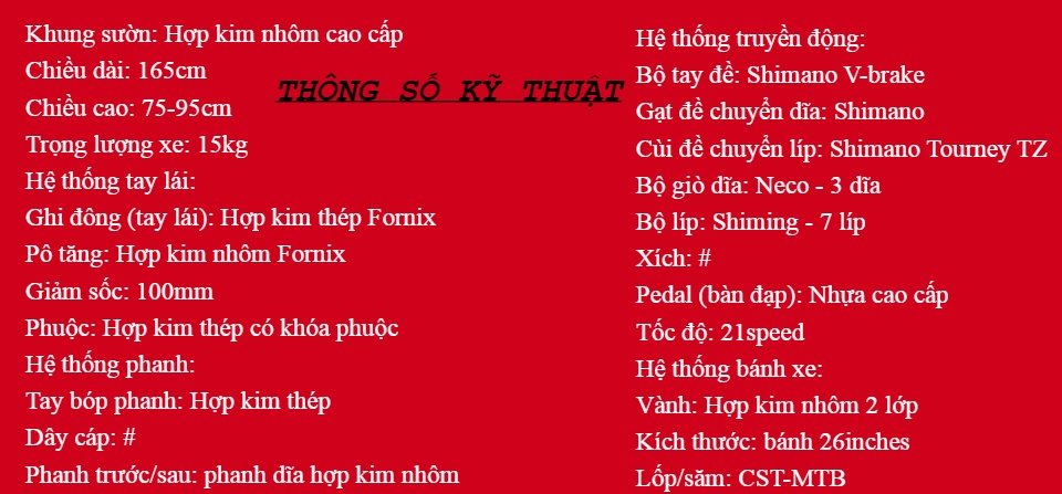 Xe đạp địa hình Fornix M3 khung sườn hợp kim nhôm Cao Cấp Trọng Lượng