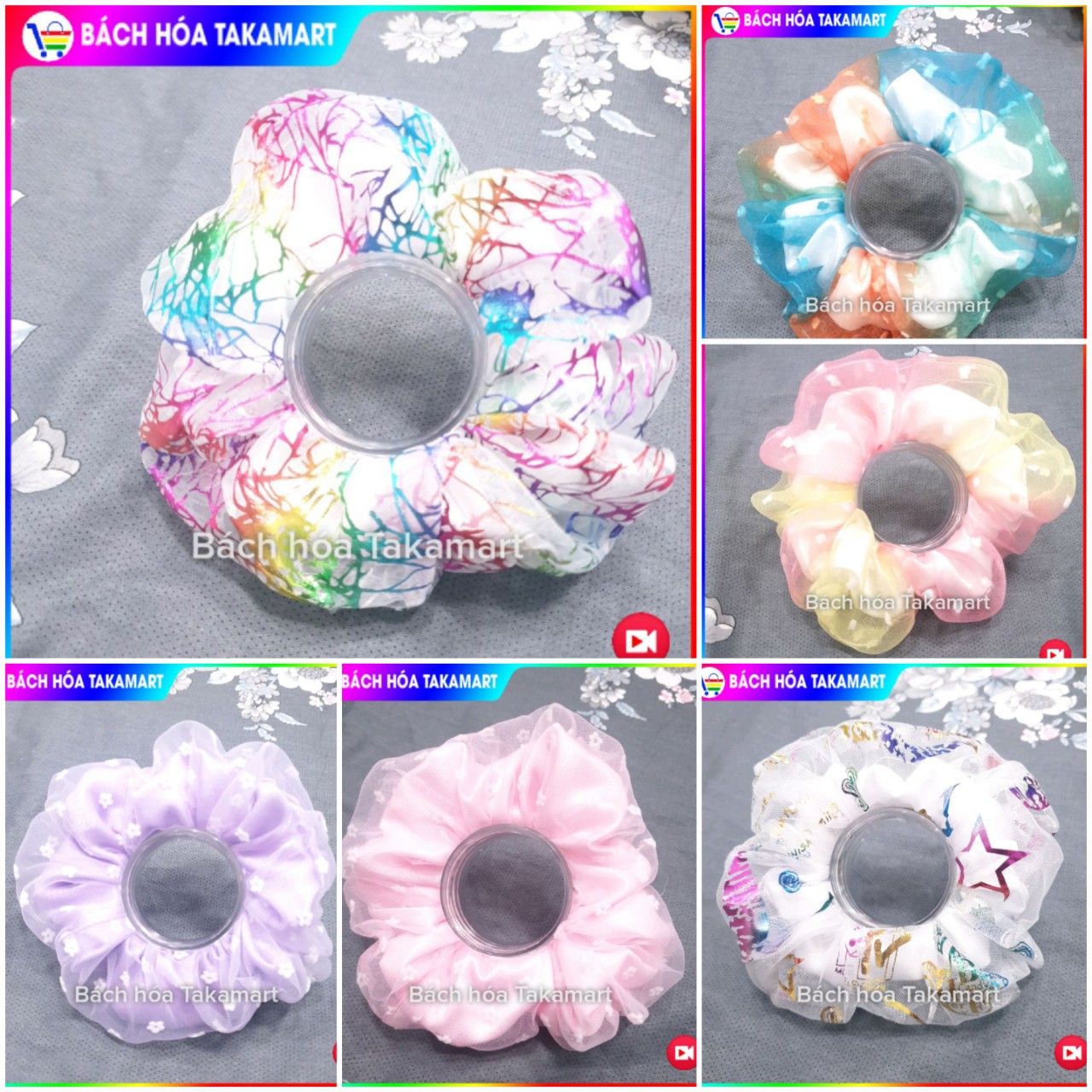 Cột tóc Scrunchies 2 lớp Hoa Cúc Họa Mi, Galaxy Sao Cầu vồng 7 màu hai lớp, dây buộc tóc, cột tóc SCRUNCHIES Vải Voan siêu đẹp bền , cột tóc hai lớp Galaxy, dây buộc tóc giá rẻ, đồ cột tóc giá rẻ- Bách hóa Takamart