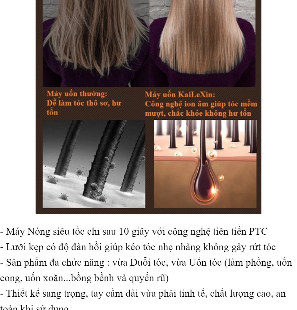 Máy kẹp tóc đa năng là giải pháp tuyệt vời cho những ai muốn thay đổi kiểu tóc một cách nhanh chóng và dễ dàng. Sản phẩm có nhiều chức năng từ duỗi, uốn tóc đến làm xoăn, giúp bạn có được kiểu tóc ưng ý trong chỉ vài phút. Hãy xem hình ảnh để tìm hiểu thêm về sản phẩm tiện dụng này.