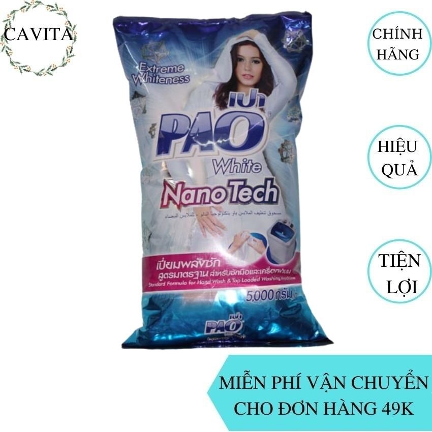Bột Giặt Pao 5kg Thái Lan CAVITA giúp quần áo trắng sáng, mềm vải, sạch khuẩn lưu hương lâu