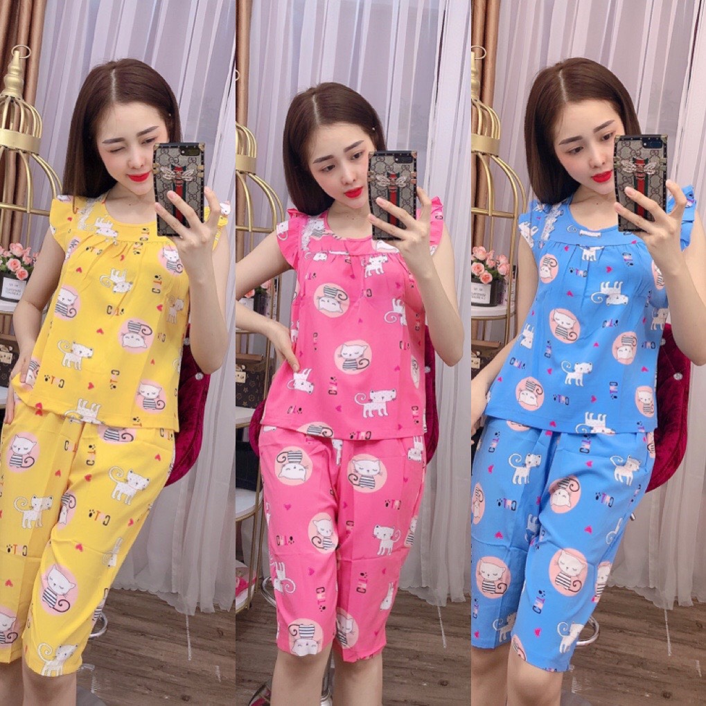 SET LỤA LỬNG HỌA TIẾT MÈO DỄ THƯƠNG (ẢNH THẬT) GIAO HÌNH THÚ NGẪU NHIÊN,  CÓ SZ 40-75KG - LUA05