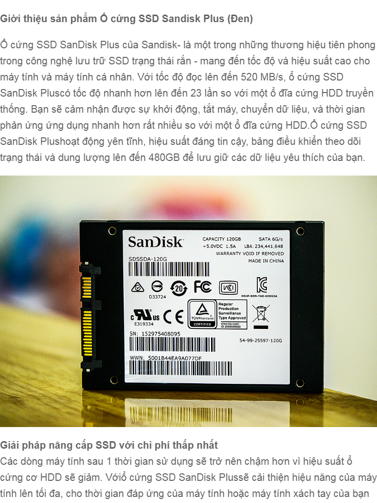 Ổ cứng SSD Sandisk Plus 480GB 535MB/s  - Phụ Kiện 1986
