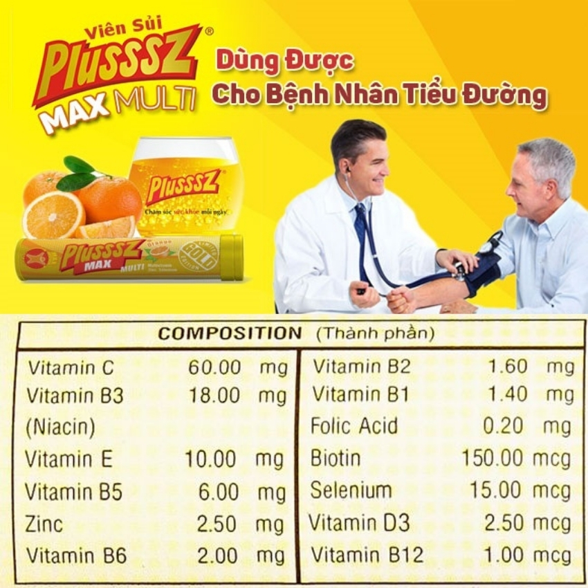 [HCM]Vitamin C viên sủi tăng sức đề kháng Plusssz Gold Max Multi vị Cam Bổ sung Vitamin C Tuýp 20 viên Robust