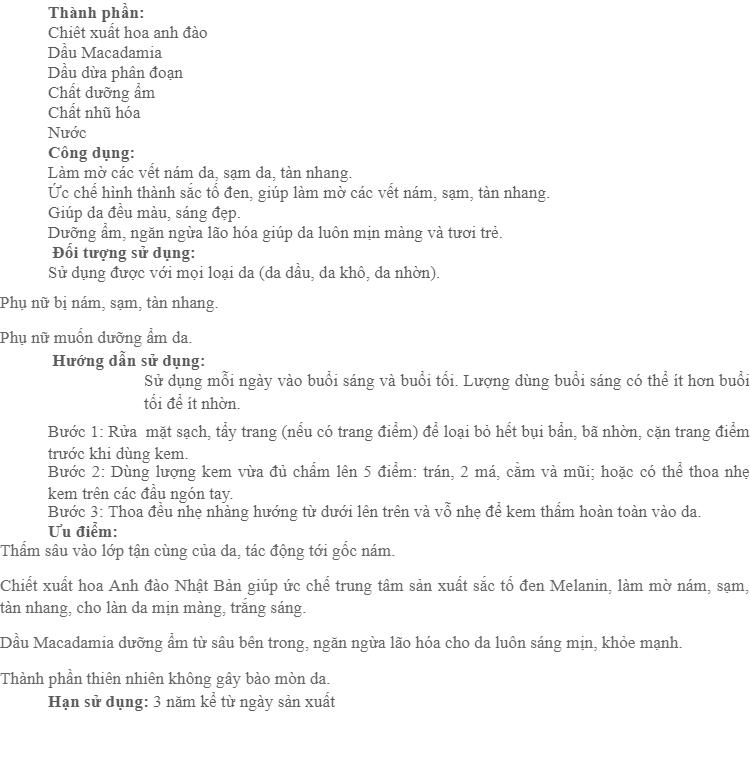 Kem dưỡng da ban đêm Sắc Ngọc Khang 10g