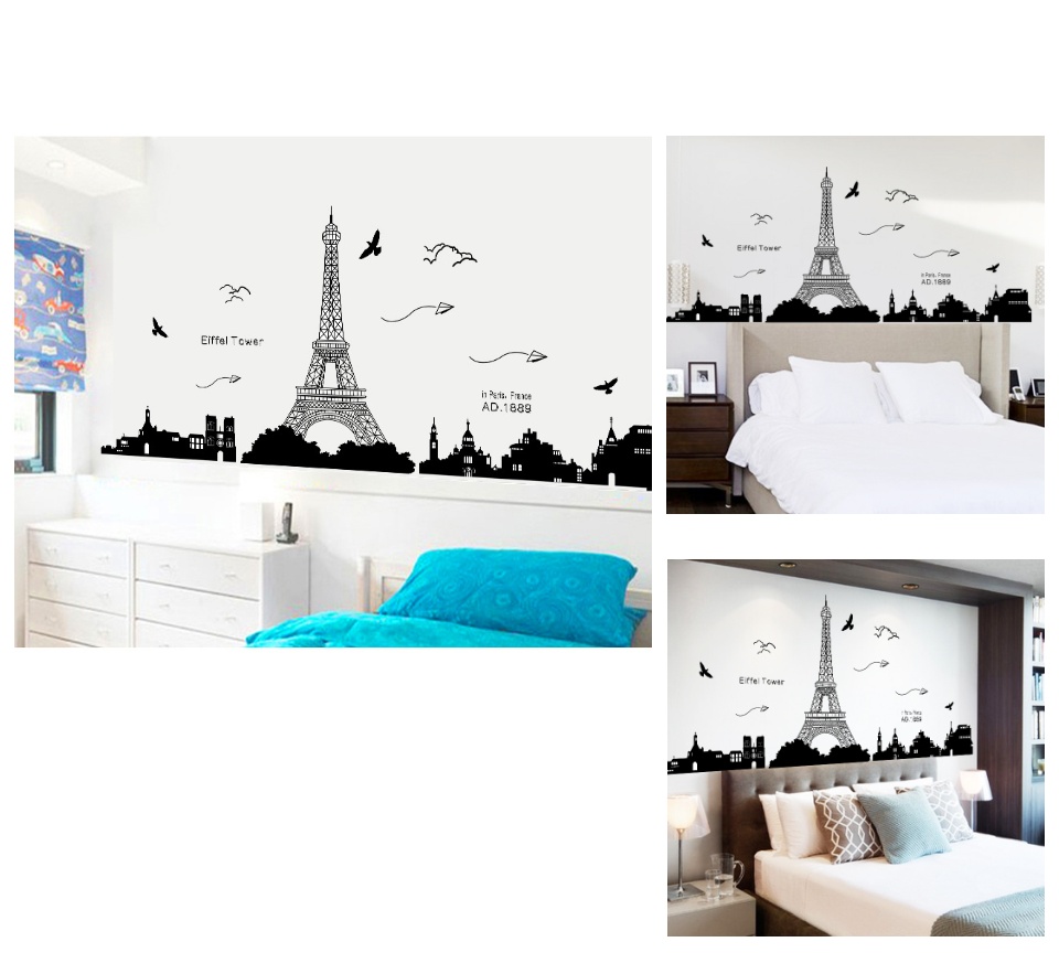 Decal dán tường trang trí sang trọng thành phố PARIS phòng khách phòng ngủ sinh