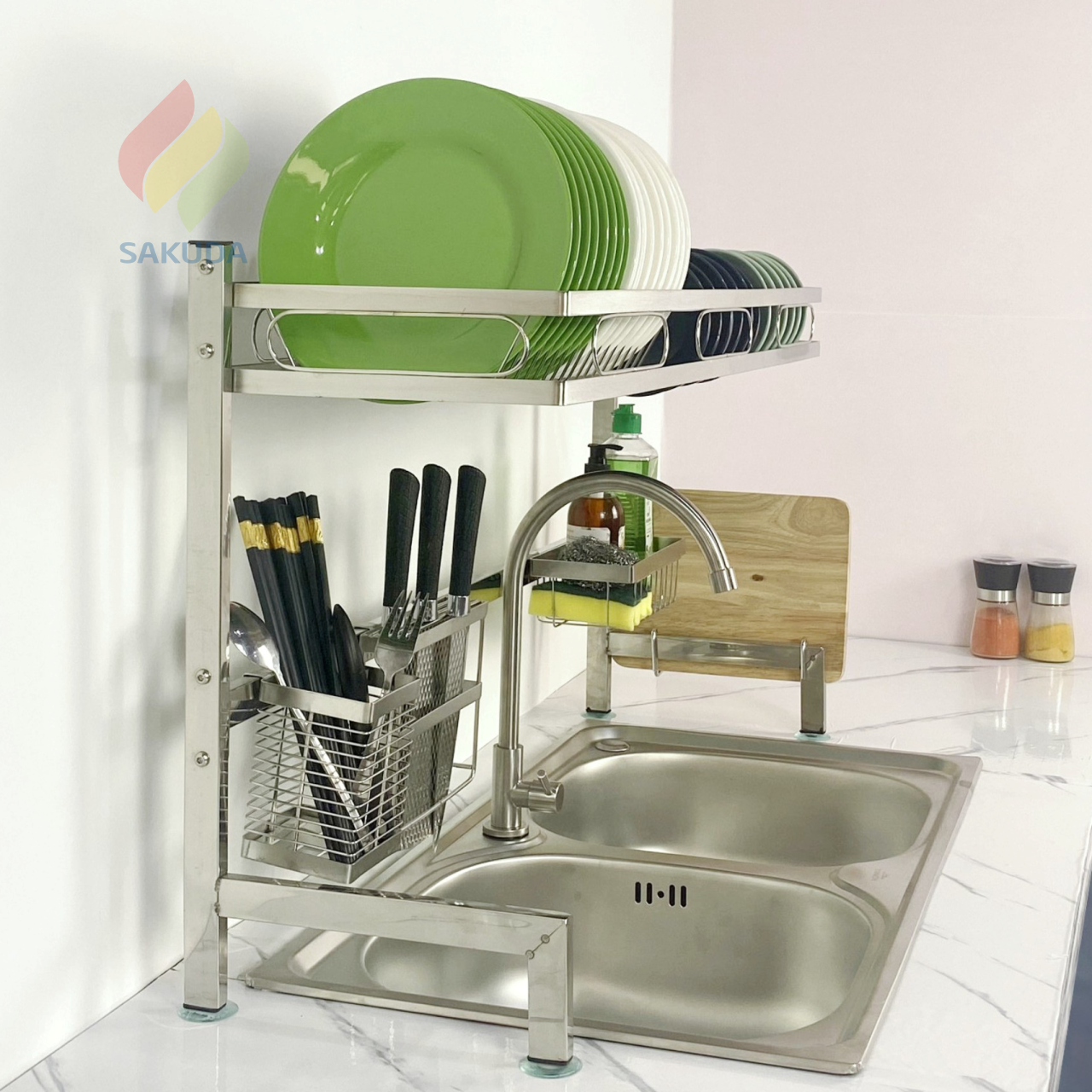 Kệ Úp Chén Bát Inox Foodcom - Kệ Chén Đa Năng Inox Để Trên Bồn Rửa - Kệ Để Chén Loại 1 tầng, Size 86cm - Hàng Chính Hãng, Bảo Hành 12 Tháng