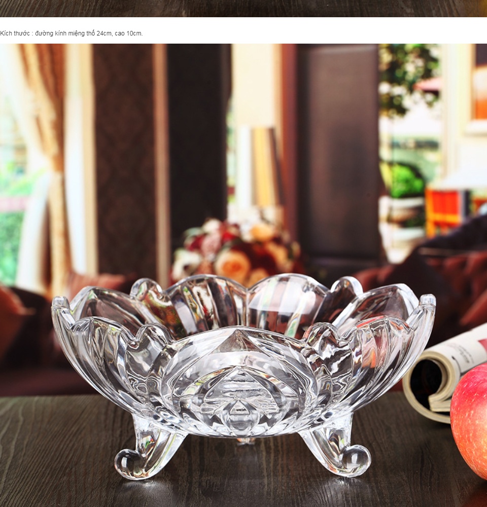 Đĩa Thủy Tinh Cao Cấp Đựng Trái Cây 3 Chân. Khay đựng trái cây. Dĩa để trái cây lớn