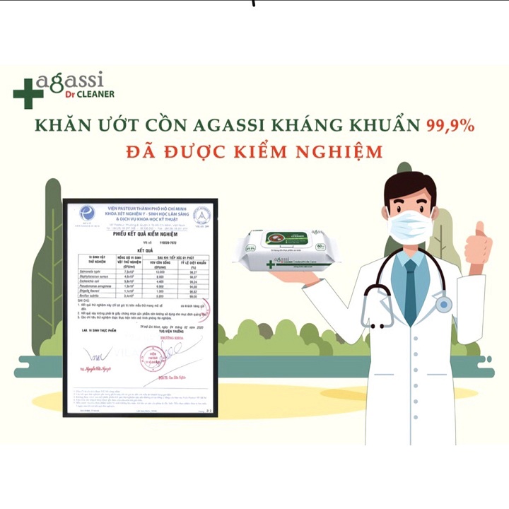 Khăn ướt có cồn Agassi Dr.Cleaner 100 tờ Diệt khuẩn 99,9% (5 gói x 20 tờ)