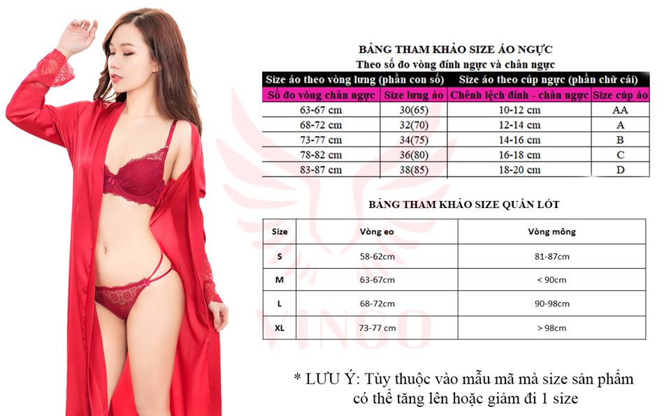 Bảng size áo lót