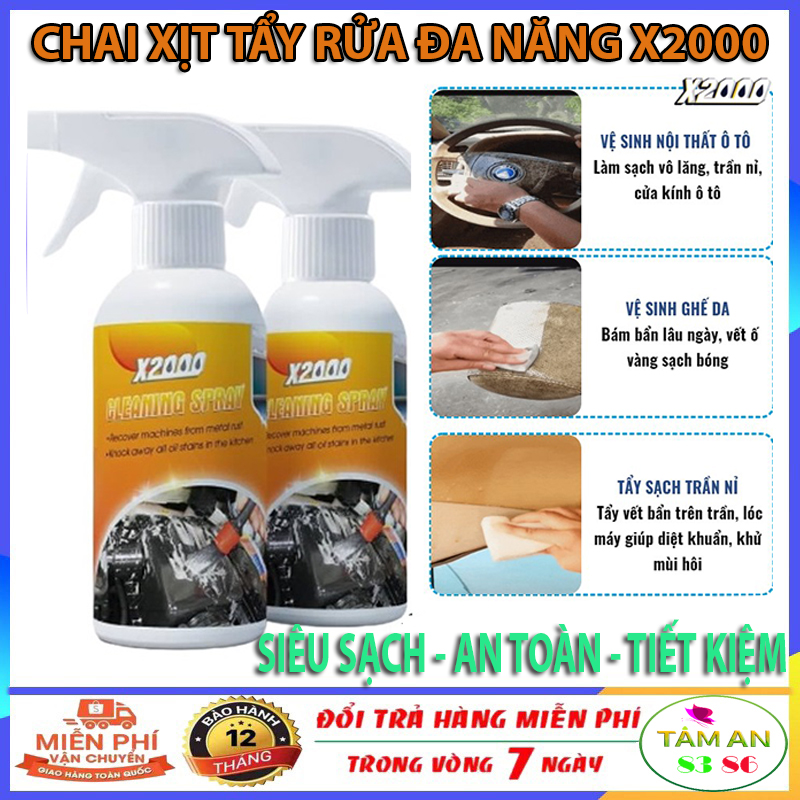 Dung dịch tẩy rửa xe máy, Chai xịt tẩy đa năng X2000, Bình xịt tẩy rửa các vết bẩn cứng đầu, Cặn canxi vòi nước nhà tắm, Nhà bếp, Nhà vệ sinh, Xoong nồi, Bếp ga, Máy móc, Xe ô tô, Bình xịt vệ sinh nhà bếp, Nhà tắm