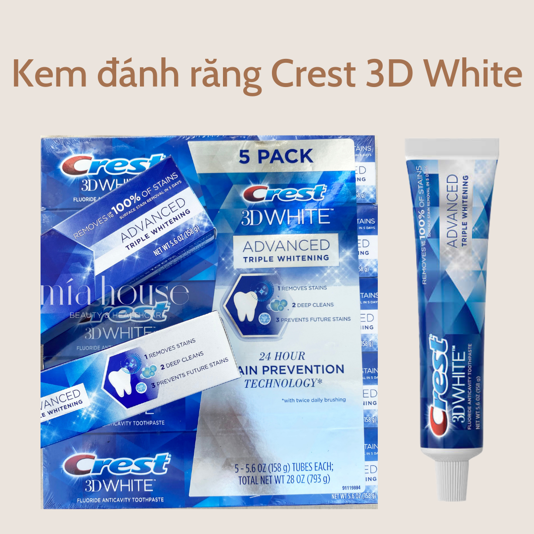 Kem đánh răng Crest 3D White Advanced Mỹ 158gr - Ceria Cosmetics Store