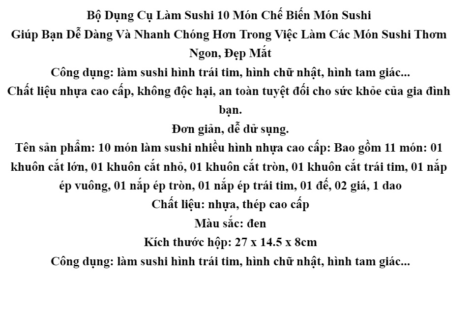 Bộ Dụng Cụ Làm Sushi 10 Món