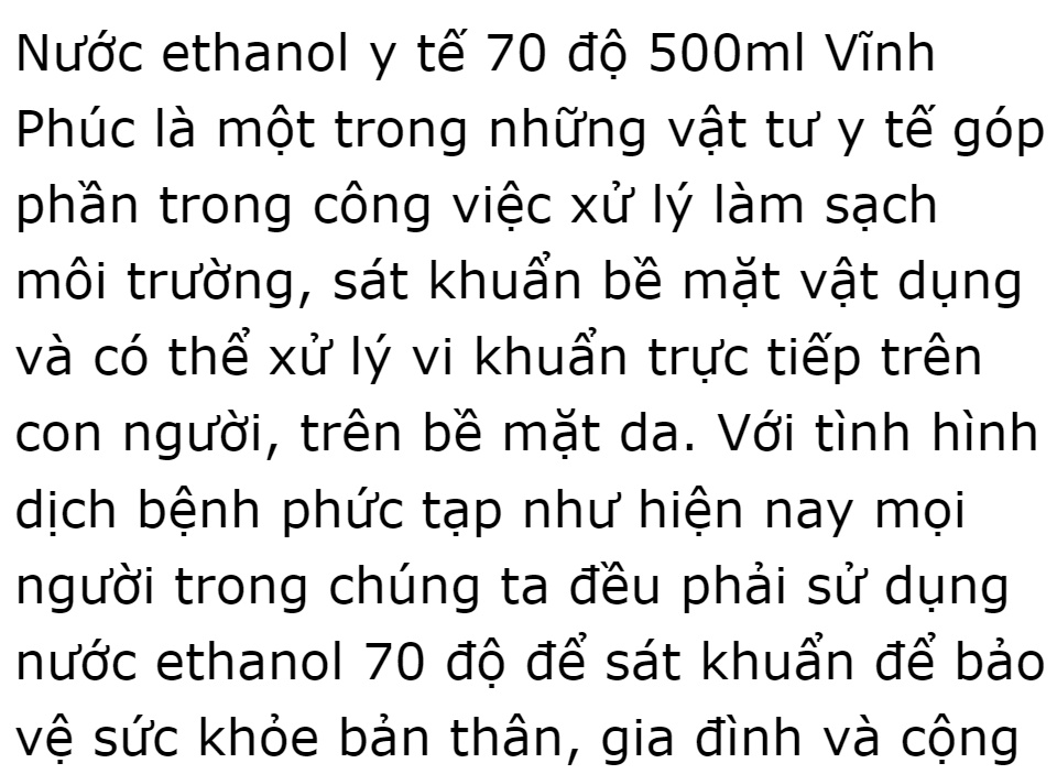 nước ethanol 70 độ 500ml Vĩnh Phúc dùng để xử lý làm sạch môi trường, sát khuẩn bề mặt vật dụng và có thể xử lý vi khuẩn trên con người, trên bề mặt da, sát khùng vết thương, diệt khuẩn, sát khuẩn dụng cụ y tế DrViet 59 nước ethanol 70 độ 500ml Vĩnh Phúc dùng để xử lý làm sạch môi trường, sát khuẩn bề mặt vật dụng và có thể xử lý vi khuẩn trên con người, trên bề mặt da, sát khùng vết thương, diệt khuẩn, sát khuẩn dụng cụ y tế DrViet