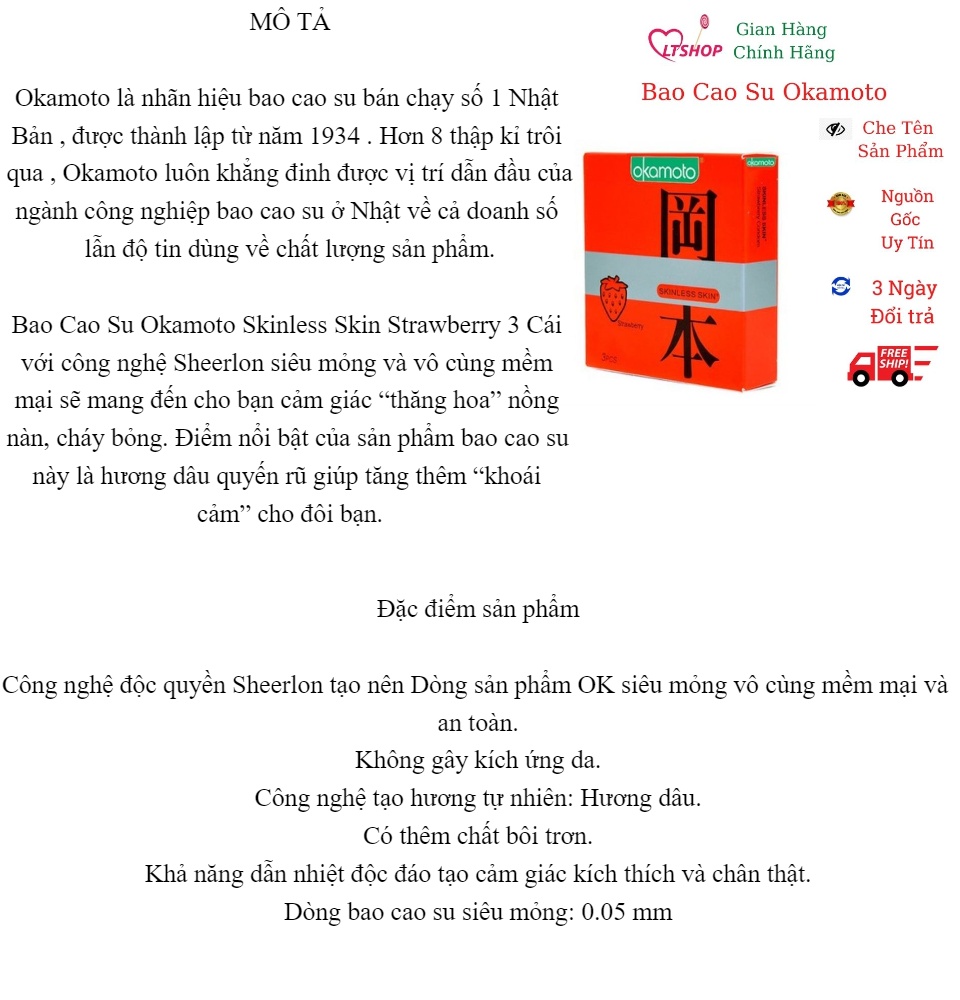 Bao Cao Su Okamoto Skinless Skin Strawberry Siêu Mỏng Hương Dâu Hộp 10 Cái 4