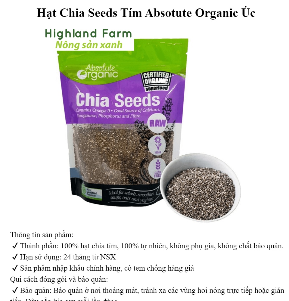 Hạt chia tím Úc 1kg - Chia nhập khẩu Úc thương thiệu Absolute Organic có tem chống hàng giả