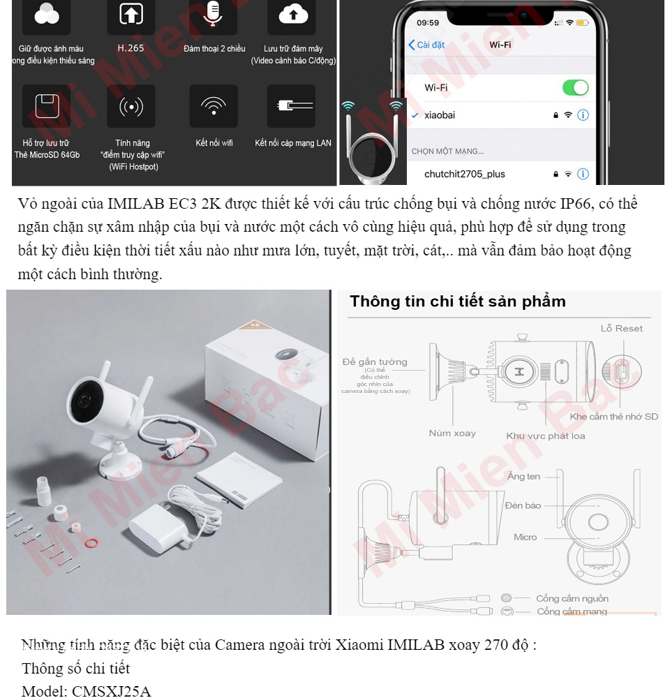 Camera Ngoài Trời Camera IP Giám Sát Xiaomi IMILAB xoay 270 độ EC3 2K quốc tế 360° CMSXJ25A, Chống Nước IP66, Phát Hiện Cảnh Báo Đột Nhập, Chọn Vùng Cảnh Báo, BẢN QUỐC TẾ - Chính Hãng Xiaomi