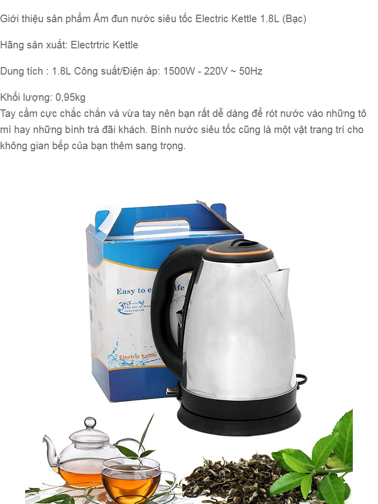 [HCM]Ấm đun nước siêu tốc Electric Kettle 1.8L (Mới 100%)