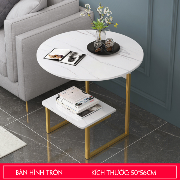 Bàn Trà Mini Bàn Cafe Đặt Cạnh Sofa Kệ Decor Phòng Khách Kệ Mỹ Phẩm Hình Tròn 2 Tầng