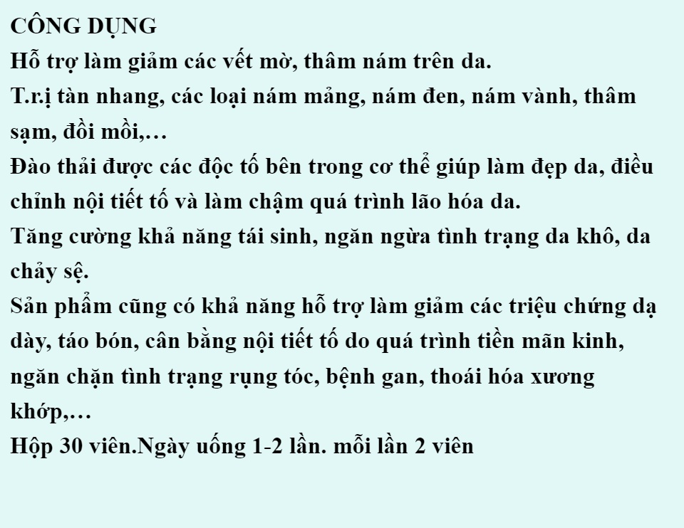 Viên Uống Trắng Da Toàn Thân Pearl Whitening- Với thành phần L-Glutathion,L-cystine Giúp trắng da, mờ nám, tàn nhang- hộp 30 viên 2