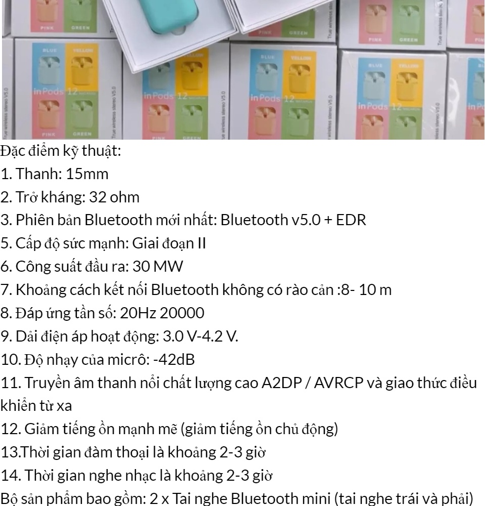 Tai nghe bluetooth, Tai Nghe Bluetooth Inpods12 Bản Pro Nâng Cấp Pin Trâu Hơn Nghe Hay, Tai Nghe Bluetooth Không Dây inpods i12s nhiều màu - Tai Nghe Bluetooth Pin Trâu 3