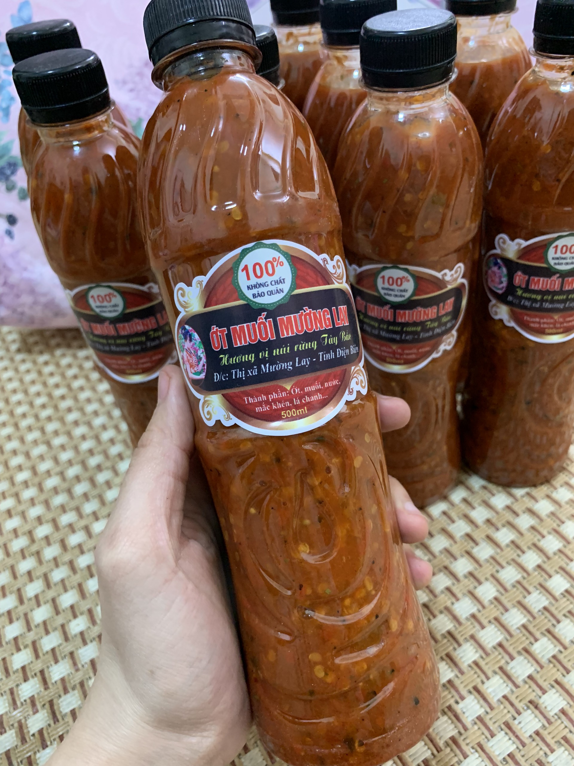 Tương ớt Mường Lay (chai 500ml), muối ớt, đặc sản dân tộc thái Điện Biên, gia vị cay, ớt xay