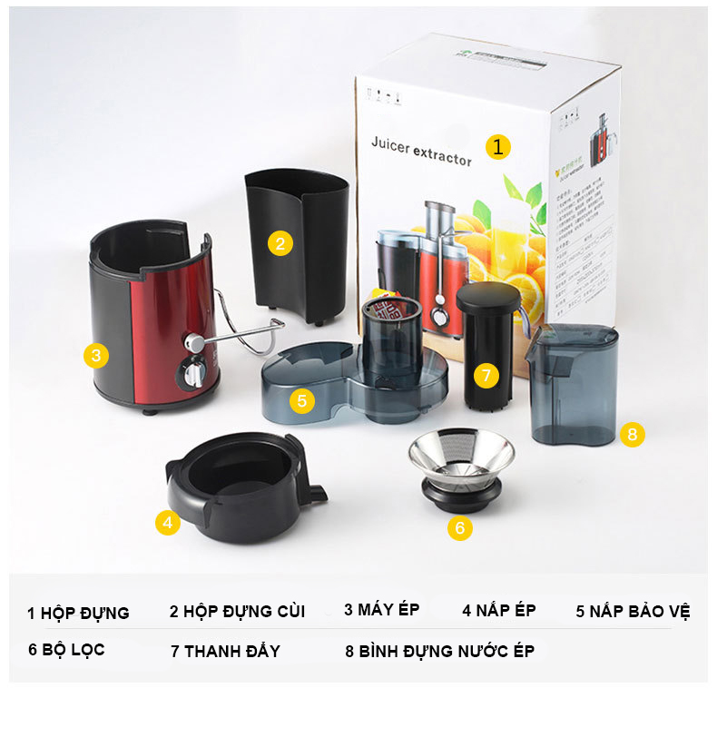 Máy Ép Chậm Hoa Quả- Máy Ép Trái Cây Tốc Độ Chậm HAKITA [ BH-12 Tháng]  Máy Ép Hoa Quả, Rau Củ ép nhanh, sạch bã - Công suất 400W thép không gỉ - Gia dụng giá rẻ
