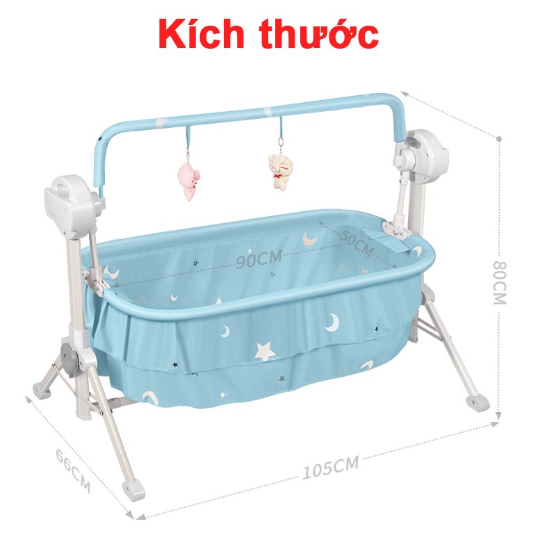 Nôi điện cho em bé sơ sinh Bibon thông minh, noi em be so sinh phát nhạc tự động kèm điều khiển từ xa, giường ngu tre em có đệm, gối, rèm chống muỗi siêu tiện lợi- Bảo hành 1 năm