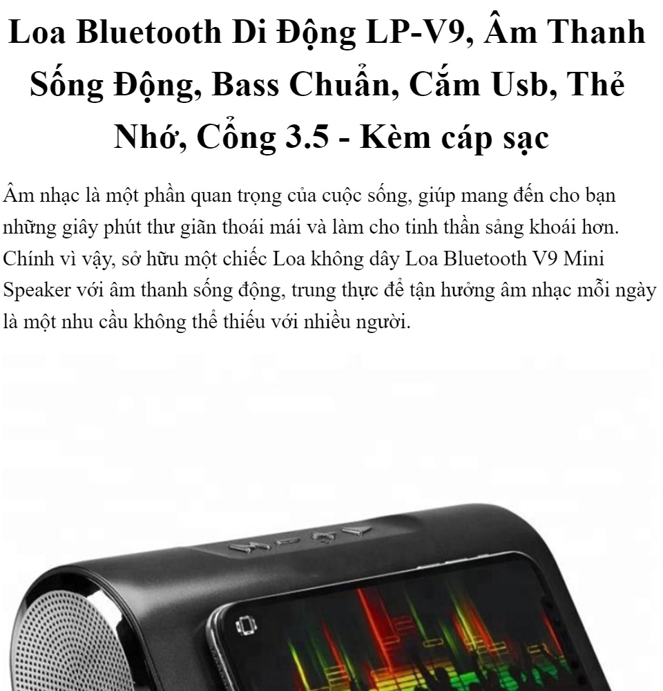 Loa Bluetooth Di Động LP-V9 Bluetooth Âm Thanh Sống Động Bass Chuẩn Cắm Usb Thẻ