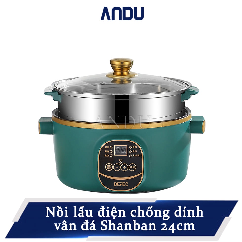 Nồi Lẩu Điện Đa Năng Shanban Cao Cấp, Vỏ Chịu Nhiệt Cao, Độ Bền Cao, Lòng Nồi Tráng Men Chống Dính, Phủ Lớp Vân Đá Cao Cấp Chống Dính Cực Hiệu Quả,Tay Cầm Chống Nóng Bỏng Cao Cấp, Dễ Dàng Vệ Sinh, BH 12 Tháng